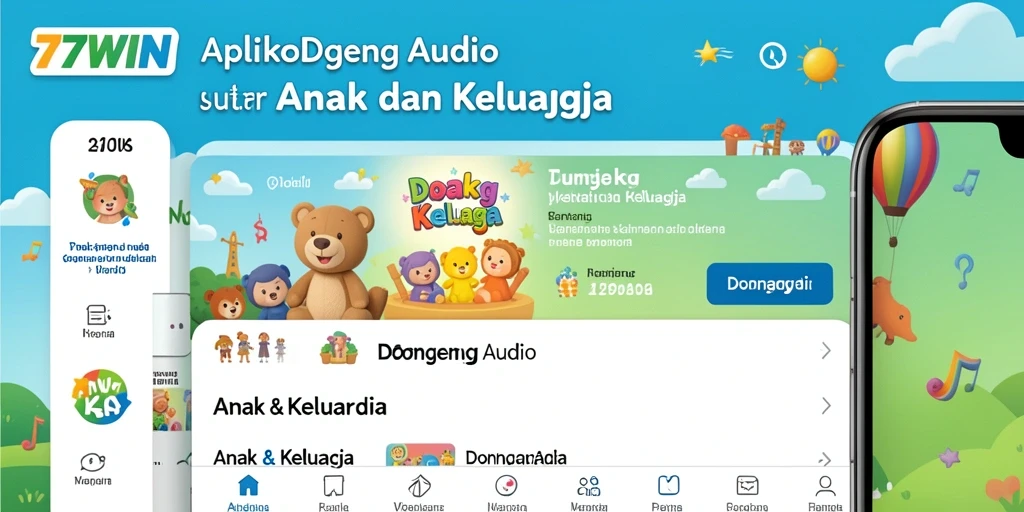Antarmuka pengguna 77WIN yang menarik dengan pilihan dongeng audio.