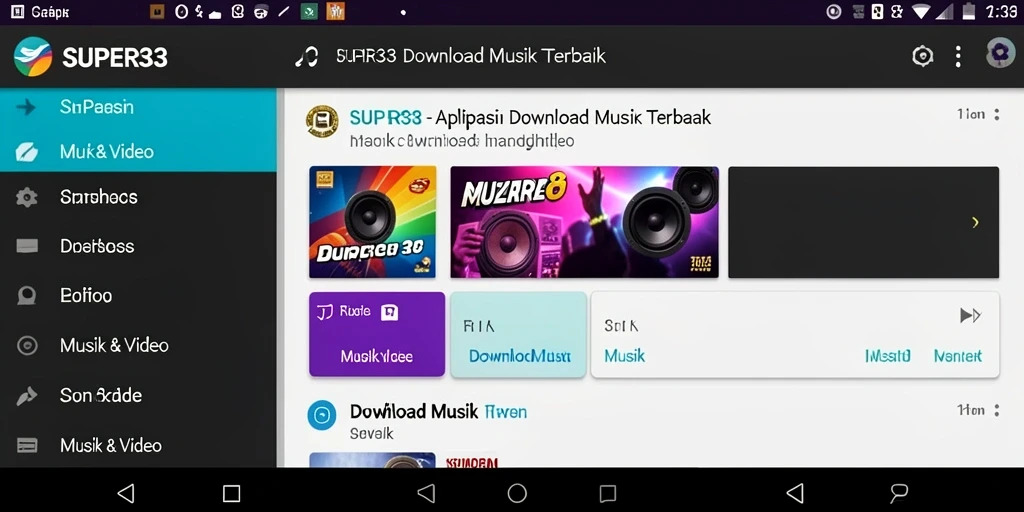 Tampilan antarmuka aplikasi SUPER33 untuk Download Musik yang intuitif dan menarik.