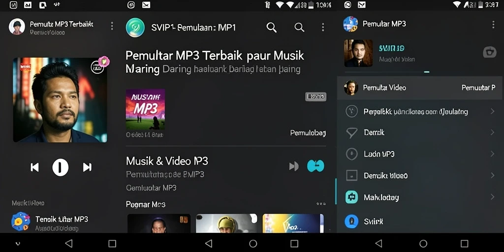 Antarmuka aplikasi SVIP1 yang modern dan menarik untuk Pemutar MP3.