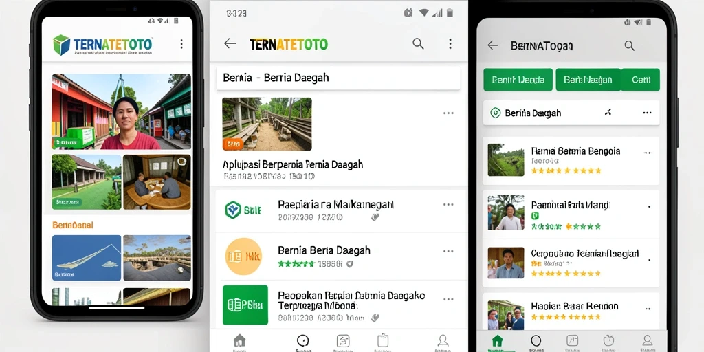 Antarmuka aplikasi TERNATETOTO menunjukkan berbagai kategori berita daerah.